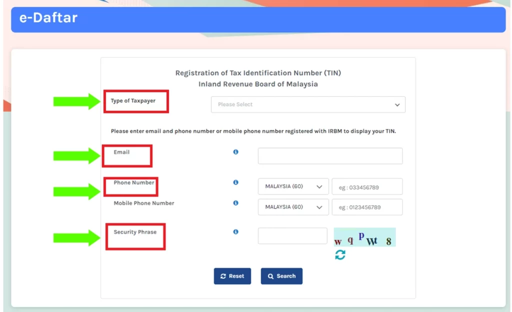 Fill in required information to register TIN