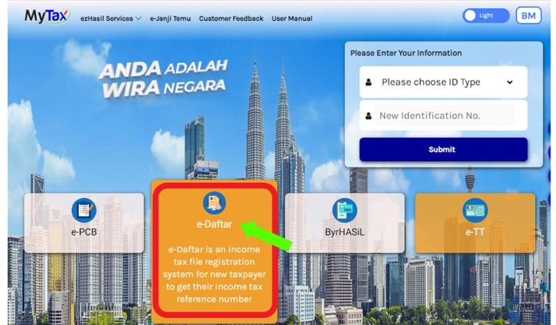 Select e-Daftar option to register TIN